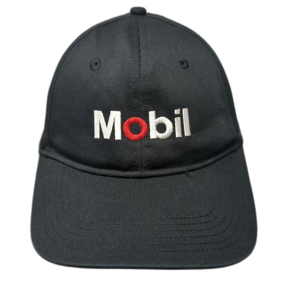 Mega Cap Baseball Cap Black One Size Mobil Embroidered Logo Strapback Hat